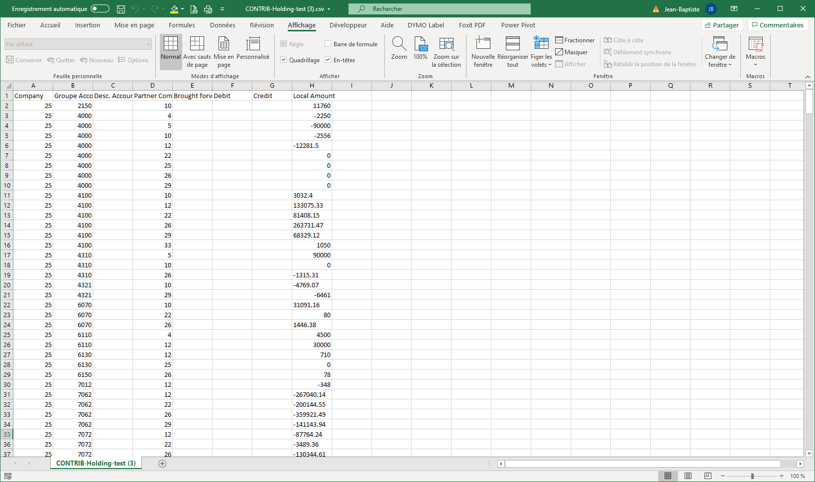 Export des soldes sous Excel